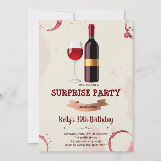 Wine birthday invitation card (Front)
