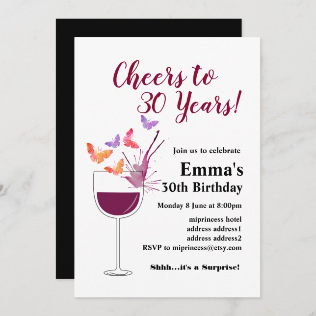 Wine birthday invitation, Cheers to! Invitation (Front/Back)