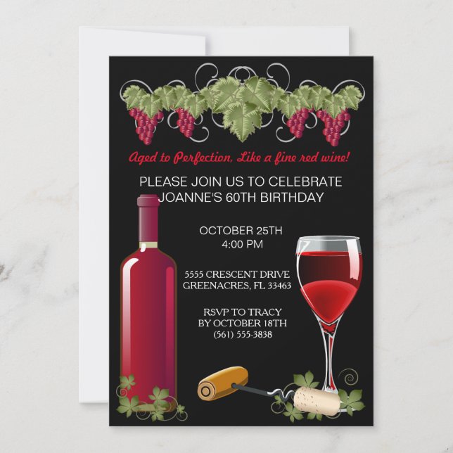 Wine Birthday Party Adult Aged To Perfection Invitation (Front)