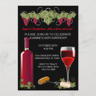 Wine Birthday Party Adult Aged To Perfection Invitation