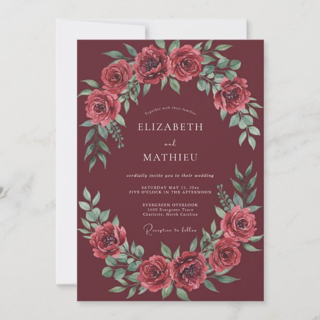 Wine Blossom Wedding Invitation (Front)