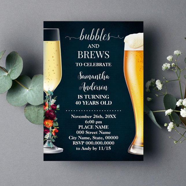 Wine Blue Bubble & Brew Birthday Invitation (Creator Uploaded)