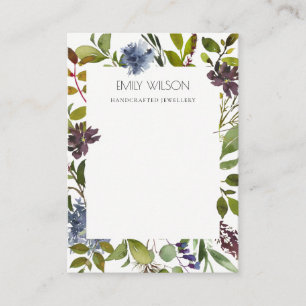 WINE BLUE GREEN PEONY WREATH NECKLACE DISPLAY BUSINESS CARD