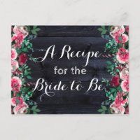 Wine Blush & Navy Wood Burgundy Bride Recipe Card