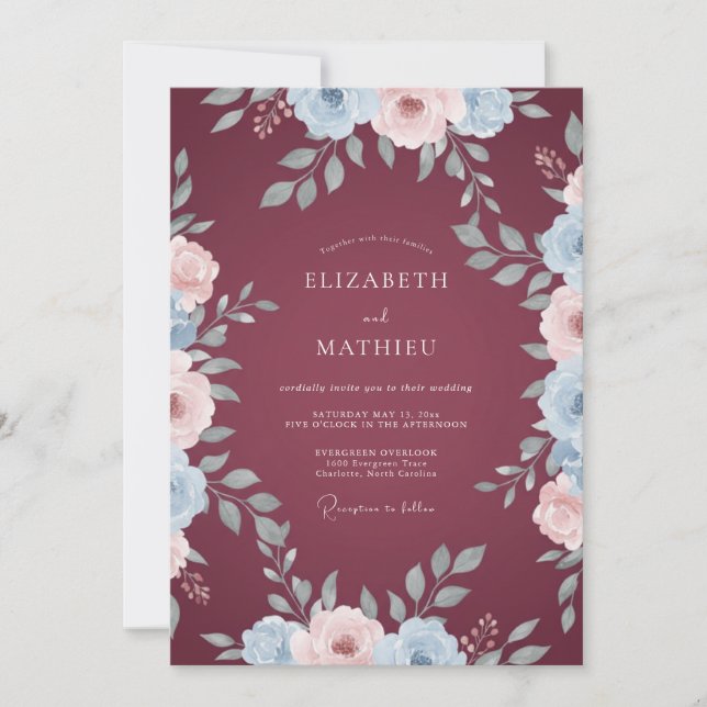 Wine Blush Painted Wedding Invitation (Front)