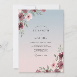 Wine Blush Petal Wedding Invitation