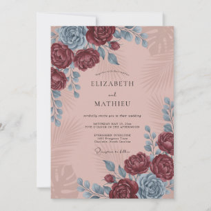 Wine Blush Pink Petal Wedding Invitation