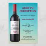 Wine Bottle Aged to Perfection | Invitation Card<br><div class="desc">Celebrate a birthday milestone with this design artwork of a wine bottle with customized text against a coral blue background color. Perfect for any vintage age or birthdays!</div>