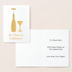 Wine Bottle and Corkscrew - Classic Celebration Foil Card