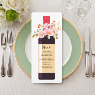 Wine Bottle and Flowers Bridal Shower Menu Invitation