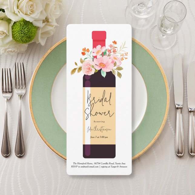 Wine Bottle and Flowers Celebration Bridal Shower Invitation (Creator Uploaded)