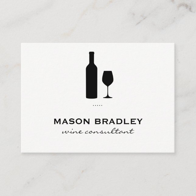Wine Bottle and Glass Black and White Business Card (Front)