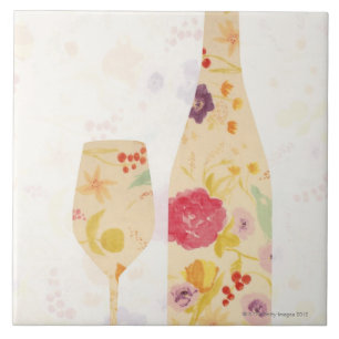 Wine Bottle and Glass Ceramic Tile
