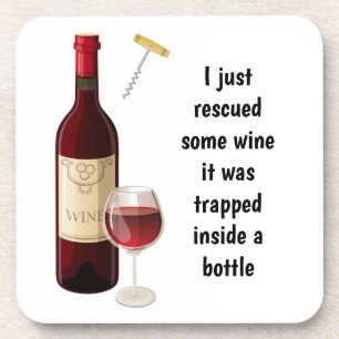 Wine bottle and glass illustration coaster