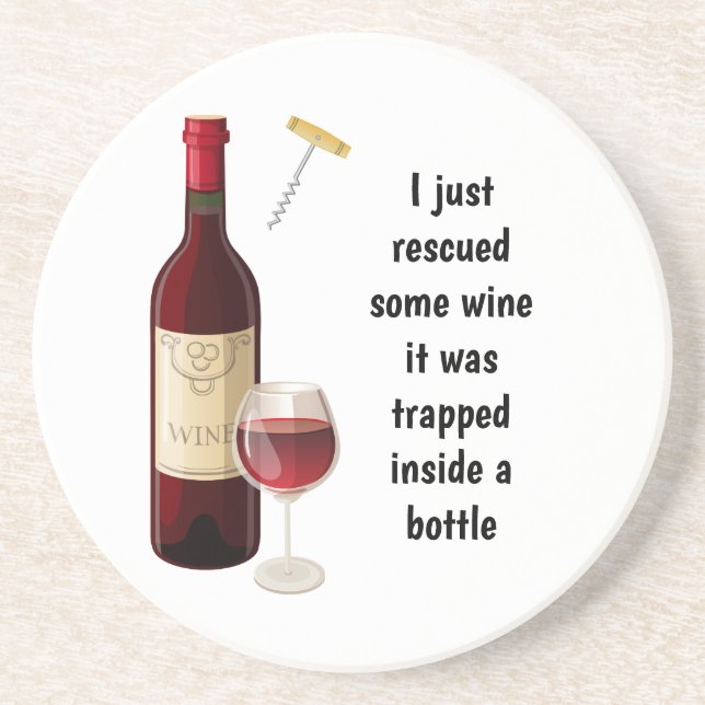 Wine bottle and glass illustration coaster (Front)