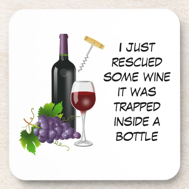 Wine bottle and glass illustration coaster (Front)