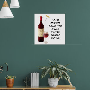 Wine bottle and glass illustration poster
