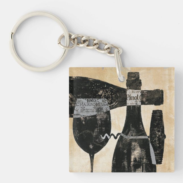 Wine Bottle and Glass Key Ring (Front)