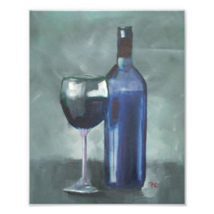 Wine Bottle and Glass Original Oil Painting Photo Print