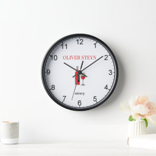 Wine bottle and glass white clock