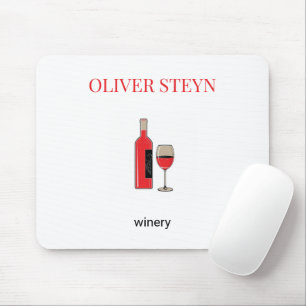 Wine bottle and glass white mouse pad