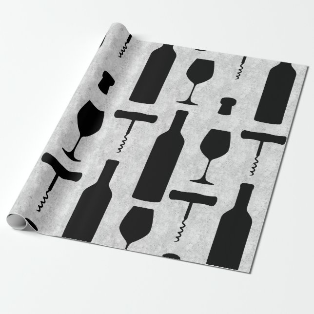 Wine Bottle and Glass Wrapping Paper (Unrolled)