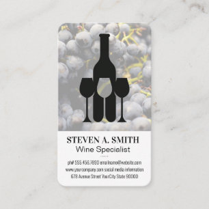 Wine Bottle and Glasses   Grapes Business Card