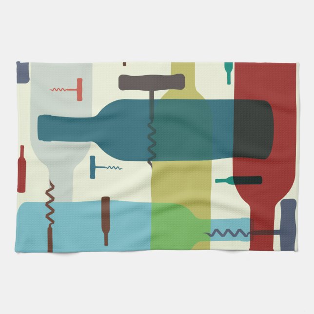 Wine bottle and opener design tea towel (Horizontal)