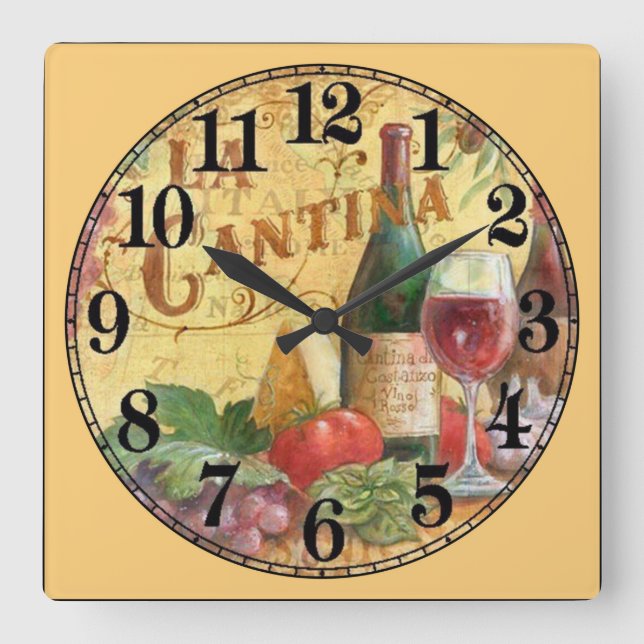 Wine Bottle and Wine Glass Square Wall Clock (Front)