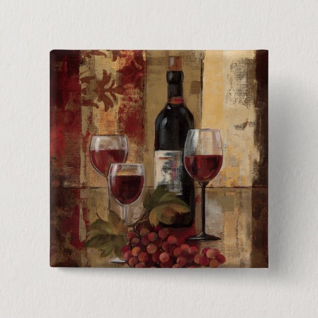 Wine Bottle and Wine Glasses 15 Cm Square Badge (Front)