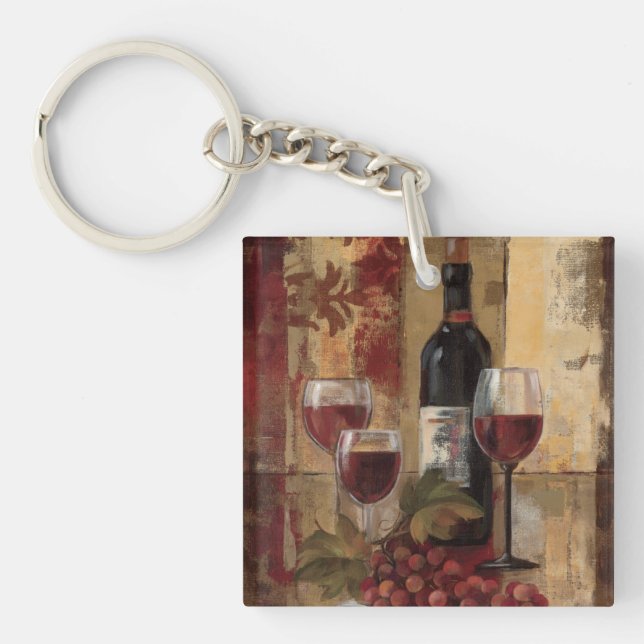 Wine Bottle and Wine Glasses Key Ring (Front)