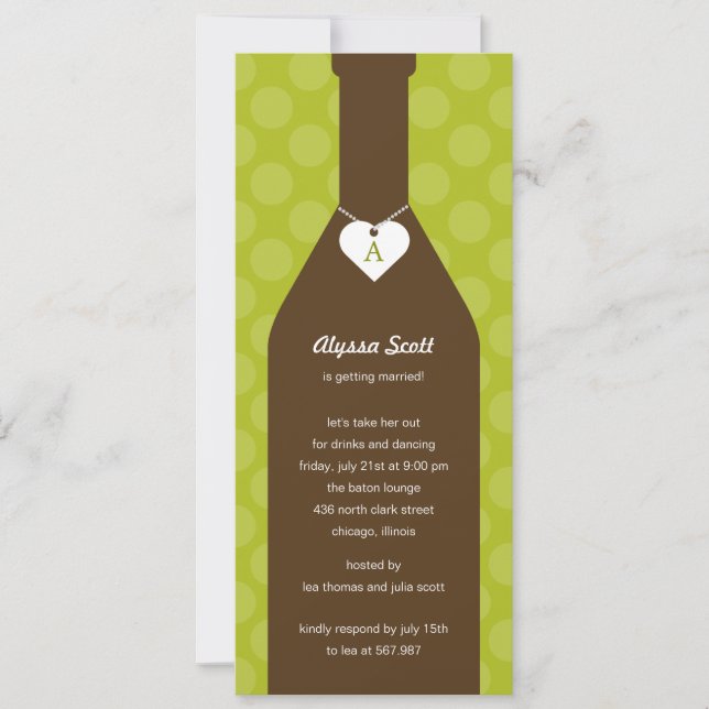 Wine Bottle Bridal Shower Invitations - Lime (Front)