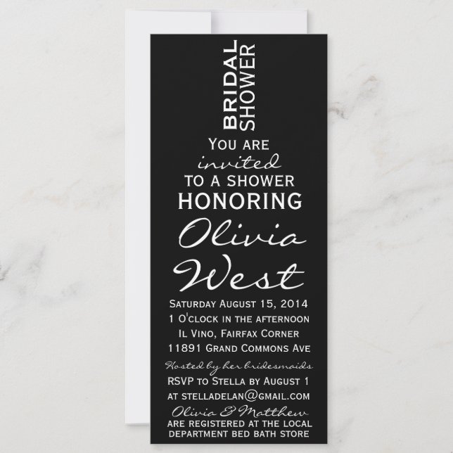 Wine Bottle Bridal Shower Invite - Black (Front)