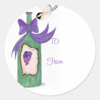 wine bottle chickadee classic round sticker