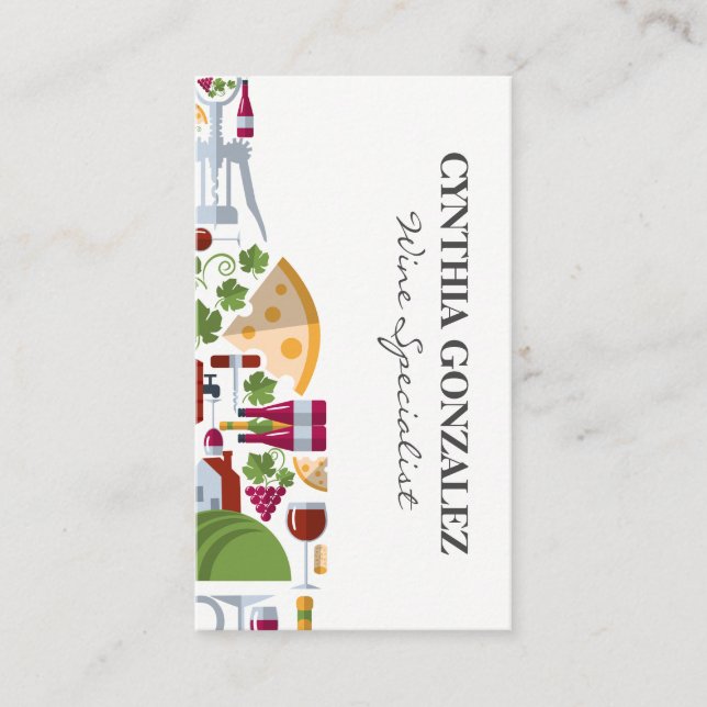 Wine Bottle Composition | Cheese Grapes Business Card (Front)