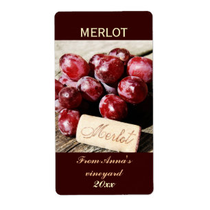 Wine bottle cork and grapes bottle label