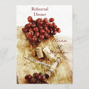 Wine bottle corks, grapes, corkscrew invitation