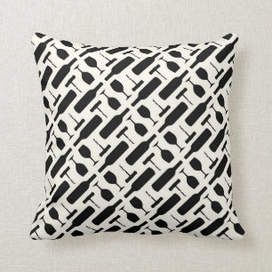 Wine Bottle Corkscrew Glass Pattern in Black Cushion