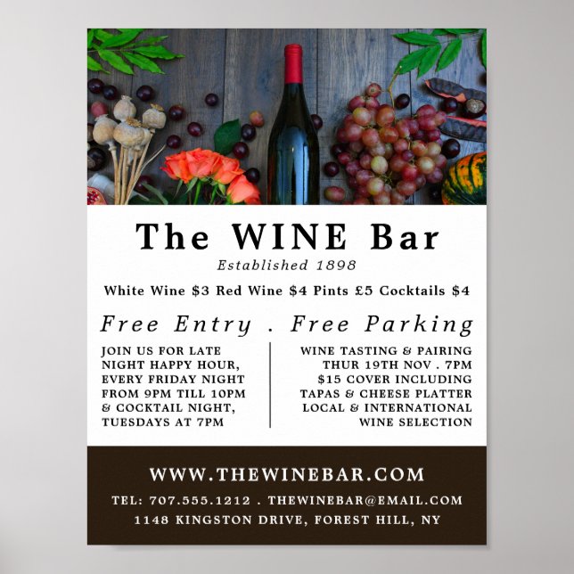 Wine Bottle Display, Wine Bar/Winery Advertising Poster (Front)