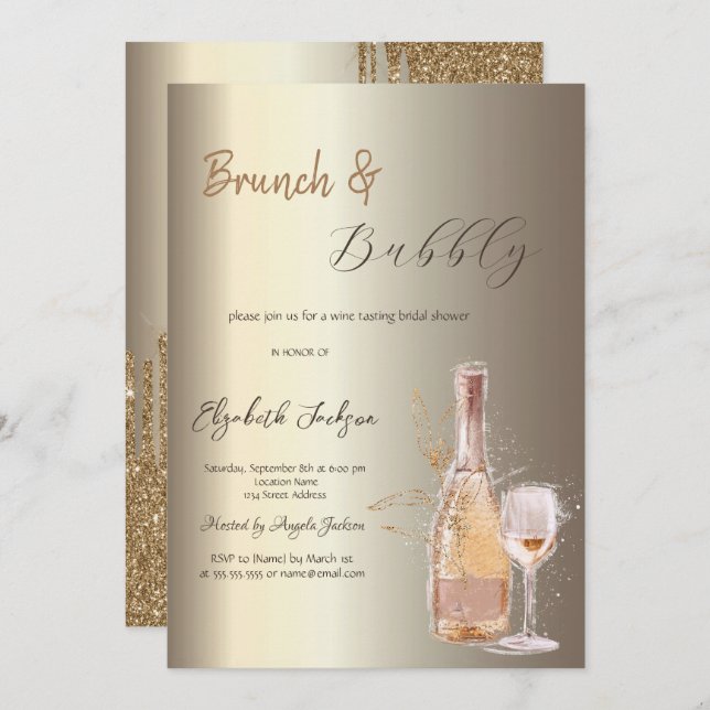 Wine Bottle Glass Champagne Bridal Shower Invitation (Front/Back)