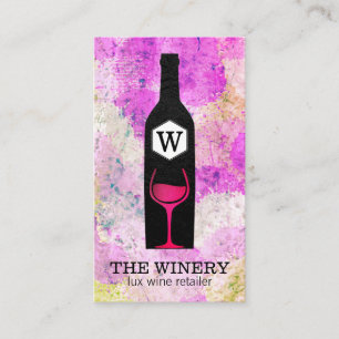 Wine Bottle & Glass   Colourful Tie Dye Business Card