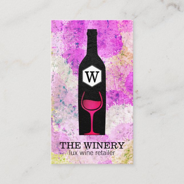 Wine Bottle & Glass | Colourful Tie Dye Business Card (Front)