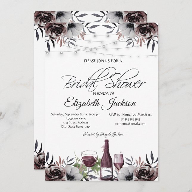 Wine Bottle Glass Lights Roses Bridal Shower  Invitation (Front/Back)