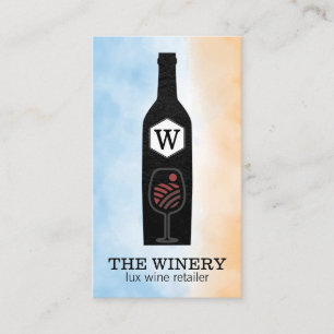 Wine Bottle & Glass   Monogram Business Card