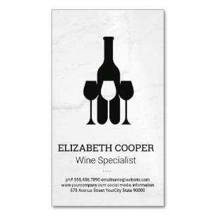 Wine Bottle Glasses Logo   Marble Background Magnetic Business Card