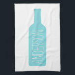 Wine Bottle Illustration - Modern White Name Tea Towel<br><div class="desc">Bachelorette Party Favour - A simple drawing with an area to add a last name or any text. A perfect design for a wine lover or a BYOB party. If your bridesmaids love wine,  you can add their names or a groomsman name for wedding favours.</div>