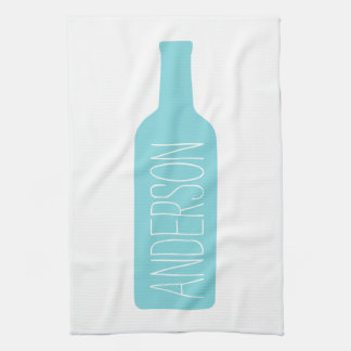 Wine Bottle Illustration - Modern White Name Tea Towel