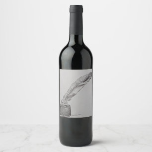 Wine bottle label, Feather n ink, Wedding feather Wine Label