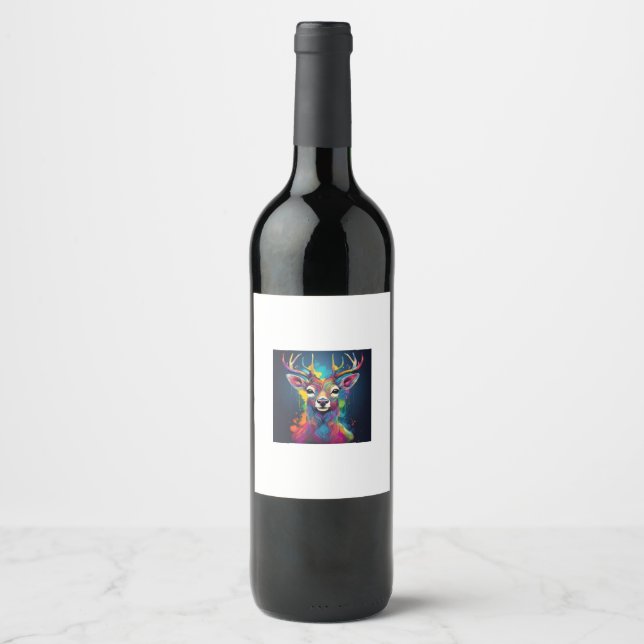Wine Bottle Label - The Colourful Deer Artwork (Front)