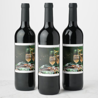 Wine Bottle Label with Glass Cup